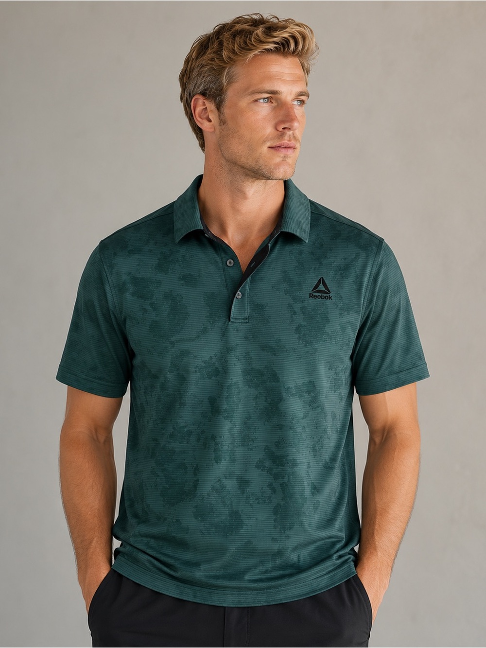 Reebok Dark Green Camouflage-Pattern Polo